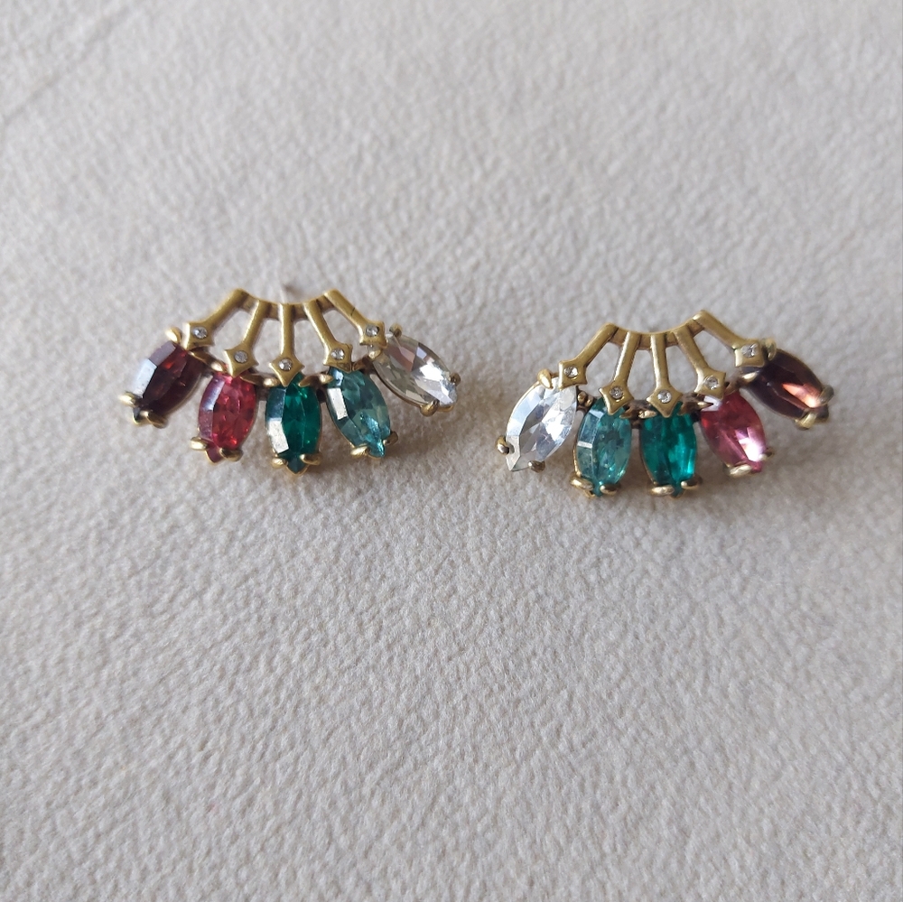 Stella & Dot Gold Multicolor Fan Earrings